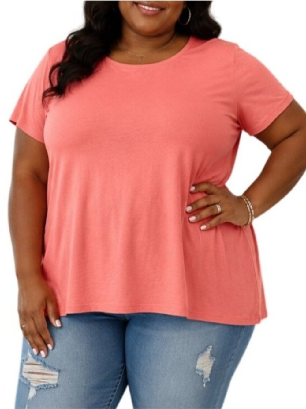 Croft & Barrow Plus Size XXL Top Classic Tee Coral Cotton Short Sleeve